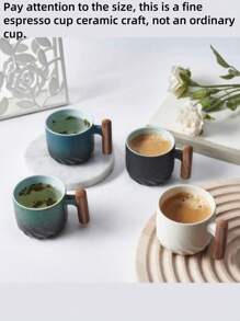 1 pièce / 2 pièces / 4 pièces Tasse à café italienne en céramique avec manche en bois, tasse à thé avec manche en santal, infuseur à thé et couvercle, tasse à thé en céramique avec manche en bois japonais, petite tasse à café en porcelaine avec dégradé de glaçure, petite tasse à thé de type Kung Fu en céramique. Coffret cadeau adapté pour le thé de l'après-midi, tasse à expresso italienne, mini tasse à café japonaise simple - Multicolore - Voir 2