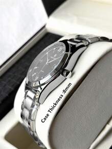 Pablo Raez 1pc Black Business High Quality Man Dress Watch Top Brand New AAA Superior Wristwatch For Man Stainless Steel IPS Silver Color Case Luxury Solid Steel Bracelet Gentleman Gorgeous Diamond Dial With Date Fashion Crystal Design 50M Waterproof Male Quartz Wristwatch