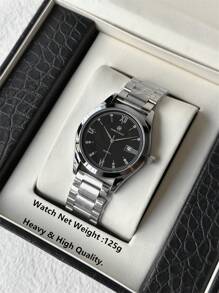 Pablo Raez 1pc Black Business High Quality Man Dress Watch Top Brand New AAA Superior Wristwatch For Man Stainless Steel IPS Silver Color Case Luxury Solid Steel Bracelet Gentleman Gorgeous Diamond Dial With Date Fashion Crystal Design 50M Waterproof Male Quartz Wristwatch