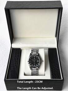 Pablo Raez 1pc Black Business High Quality Man Dress Watch Top Brand New AAA Superior Wristwatch For Man Stainless Steel IPS Silver Color Case Luxury Solid Steel Bracelet Gentleman Gorgeous Diamond Dial With Date Fashion Crystal Design 50M Waterproof Male Quartz Wristwatch