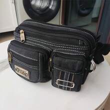 Fashionable Multi-Layer Canvas Waist Fanny Pack, Retro Basic Crossbody Chest Bag For Casual Use - Khaki - View 9