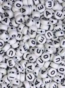 100 Beads Letters Separate Bead Alphabet Vowel Consonant Choice - Trắng và Đen - Xem 2