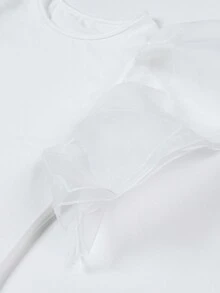 Women's Romantic Slim Cute Black Elements Mesh Exaggerated Ruffles Stitching Sexy Daily Basic Bodysuit - White - View 6