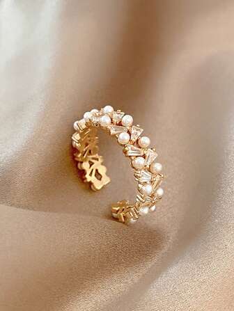 1 st Justerbar dubbelrad pärl- och zirkonring