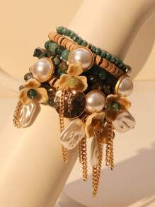 1 Stück übertriebenes mehrschichtiges Armband mit Kokosschalen-Kristallblumen Quaste, geeignet für Frauen für Strand, Party, Date, formelle Anlässe und den täglichen Gebrauch, Valentinstag, Muttertag, Geschenk