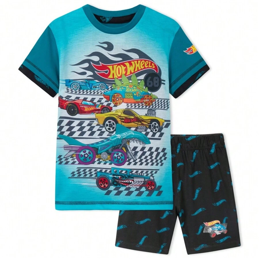 Hot Wheels Pyjama 2 Piece Summer Nightwear Set Short PJ Soft Breathable Lounge Wear Gift - Blue - View 1