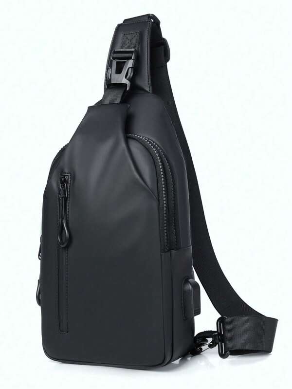 Men's Multifunctional Chest Bag With USB Charging Port, Lightweight Shoulder Bag, Mobile Crossbody Bag, Multi-Functional Solid Color Sports Hiking Large Capacity, Waterproof Commuting Fanny Bag, Christmas Belt Bag Travel Bag Winter Christmas Gift Black Bag Travel Essentials Holiday Essentials Bag For Men Fanny Pack Bags Men Summer Back To School The Sporty Life Vacation Bag Pack Waist Bag Spring School Supplies