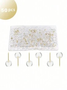 50/100pcs Rose Gold Push Pins With Clear Plastic Dome Heads, Thumb Tacks For Wall & Bulletin Board - Ideal For Hanging Photos, Posters, Documents, Back To School Supplies