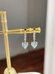 2 Stücke/Set S925 Sterling Silber Kubikzirkonia Aqua-Blau Wassertropfen Anhänger Ohrringe, elegant vintage, geeignet für den täglichen Gebrauch von Frauen, Festival-Partys, Geschenk