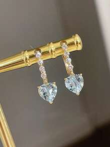 2 Stücke/Set S925 Sterling Silber Kubikzirkonia Aqua-Blau Wassertropfen Anhänger Ohrringe, elegant vintage, geeignet für den täglichen Gebrauch von Frauen, Festival-Partys, Geschenk