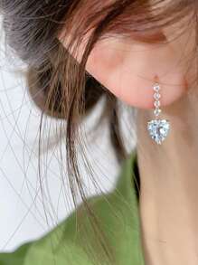 2 Stücke/Set S925 Sterling Silber Kubikzirkonia Aqua-Blau Wassertropfen Anhänger Ohrringe, elegant vintage, geeignet für den täglichen Gebrauch von Frauen, Festival-Partys, Geschenk