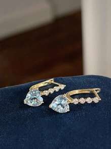 2 Stücke/Set S925 Sterling Silber Kubikzirkonia Aqua-Blau Wassertropfen Anhänger Ohrringe, elegant vintage, geeignet für den täglichen Gebrauch von Frauen, Festival-Partys, Geschenk