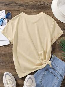 Camiseta informal con cuello redondo y manga corta con logotipo y eslogan estilo vaquero occidental, nuevo estilo para primavera y verano, para adolescentes