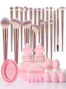 3/6/43pcs Makeup Brush And Sponge Tool Complete Set. Everything Included. Contains 20 Face Makeup Brushes, Including Powder Brush, Blush Brush, Foundation Brush, Contour Brush, Etc. Makeup Brush Set, Makeup Brush Set, Complete Makeup Tool Set, Makeup Brush Set, Complete Makeup Tool Set, Makeup Brush Set, Makeup Gift Box Set. - Baby Pink - View 1