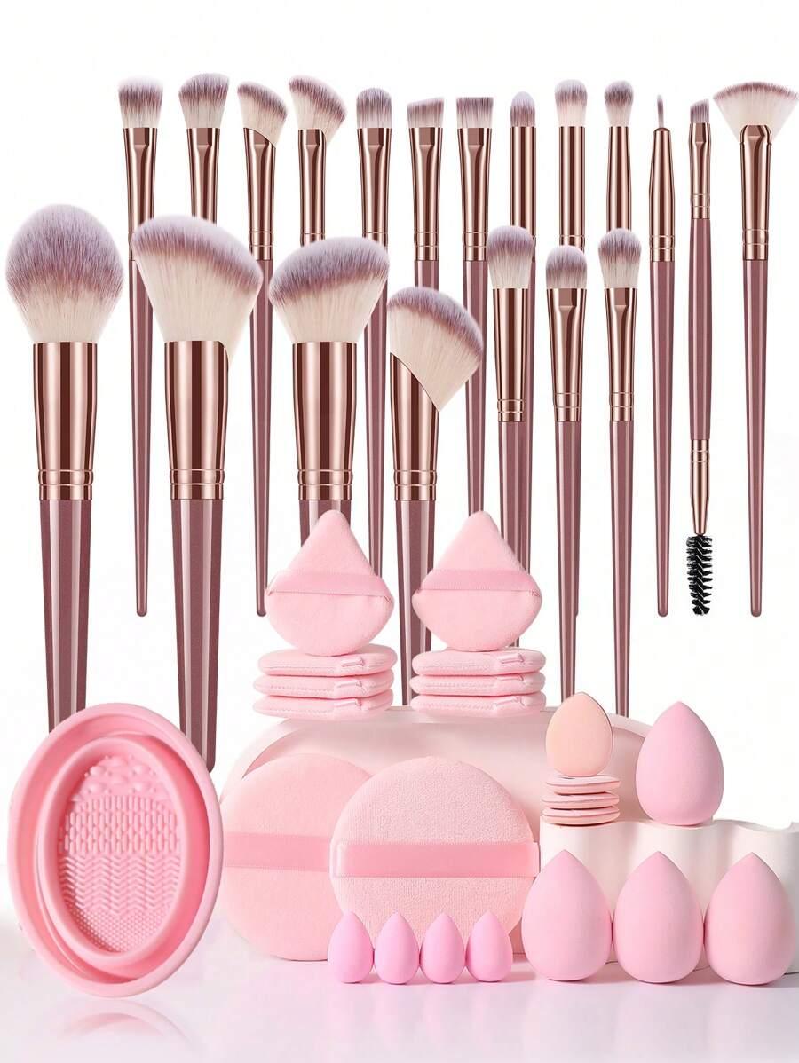 3/6/43pcs Makeup Brush And Sponge Tool Complete Set. Everything Included. Contains 20 Face Makeup Brushes, Including Powder Brush, Blush Brush, Foundation Brush, Contour Brush, Etc. Makeup Brush Set, Makeup Brush Set, Complete Makeup Tool Set, Makeup Brush Set, Complete Makeup Tool Set, Makeup Brush Set, Makeup Gift Box Set. - Baby Pink - View 1
