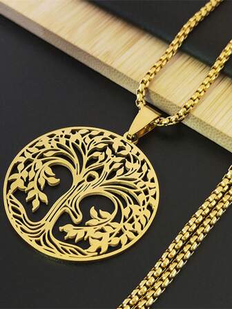 Lebensbaum Edelstahl Kette Halsketten für Frauen/Männer Yoga Heilung Balance spirituelle Halsketten Schmuck