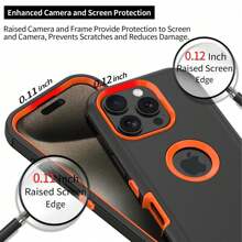 带屏幕保护膜的手机壳钢化玻璃适用于 iPhone 13/14/15/16 Pro Max Plus 重型三合一军用级防摔防尘耐用防护防震外壳适用于圣诞节、生日、新年礼物、冬季、送给家人、朋友、生日、女朋友、男朋友的礼物，送给家人、朋友、孩子、生日、春季、节日、男朋友、女朋友、情人节的礼物 - 黑/橙 - 查看 4