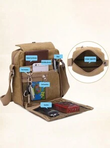 男士帆布斜挎包：带有多个口袋的时尚单肩包 - 非常适合户外旅行！