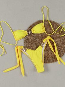 Bộ bikini quây màu vàng gợi cảm, kiểu dáng thường ngày, mới về dành cho nữ, thích hợp cho bãi biển, kỳ nghỉ, tiệc tùng, hẹn hò mùa hè. - Màu vàng - Xem 2