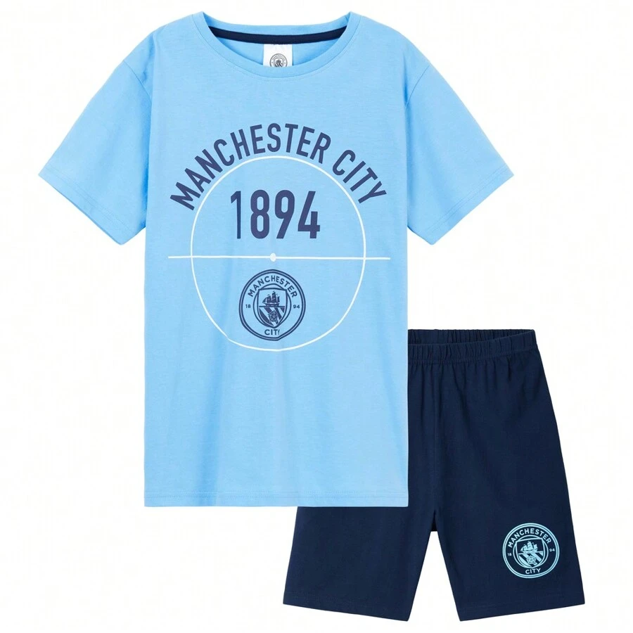 Manchester City FC Short Pyjama Set Breathable Lounge Wear Gift - Blue - View 1