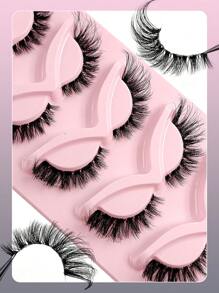 Asiteo 5 Pairs Cat Eye False Eyelashes, Transparent Band, Natural & Fluffy 3D Thick & Long Lashes, Create Fluttery Lash Extension Effect - 眼尾拉長款 - 查看 7