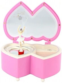 1pc Fashion Heart Shaped Music Box, Double Heart Design Home Decor, Contains Rotating Ballerina Dancer, Hand Crank Acrylic Musical Figurine, Romantic Metal Clockwork, Home Decor Accessory, Romantic Gift For Couples, Birthday, Valentine's Day, Party Valentine's Day Birthday Gifts Graduation