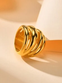 A Stainless Steel Gold-Plated Four-Layer Open-Mouth Ring Cast Fashion Personalized Everything With A Niche Elegant Geometric Ring
