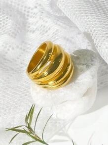 A Stainless Steel Gold-Plated Four-Layer Open-Mouth Ring Cast Fashion Personalized Everything With A Niche Elegant Geometric Ring