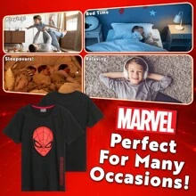 Marvel Pyjamas Sleepwear Spiderman T-Shirt Short PJs Avengers Summer Loungewear Gift - Black - View 4