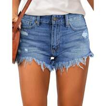 Women's Casual Denim Shorts Frayed Raw Hem Ripped Jeans Shorts