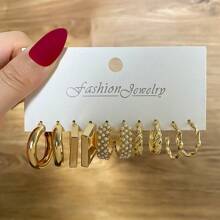 6 Paar/Set Persönlichkeit Metall Dreiteilig Kreolen , C Form Ohrringe und Ohrclips Schmuck