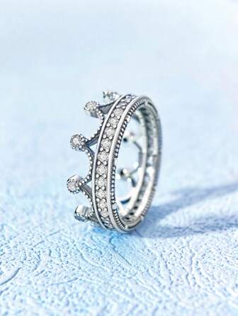 Newsoul 1 PIEZA Anillo con corona de circonia brillante para mujer, regalo de joyería fina de plata de ley 925 con cubo de circonia cúbica para compromiso y boda