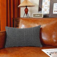 1PC Chic Black & White Golden Gingham Throw Pillow Cover With Zipper Closure - Versatile Decor For Living Room, Bedroom, And Sofa - Black and White Plaid - View 6