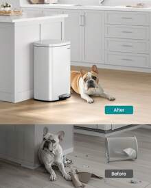 SONGMICS Kitchen Bin 50L, Pedal Bin For Kitchen, Rubbish Bin, Soft Close, Step-On Pedal, Steel, Inner Bucket, White