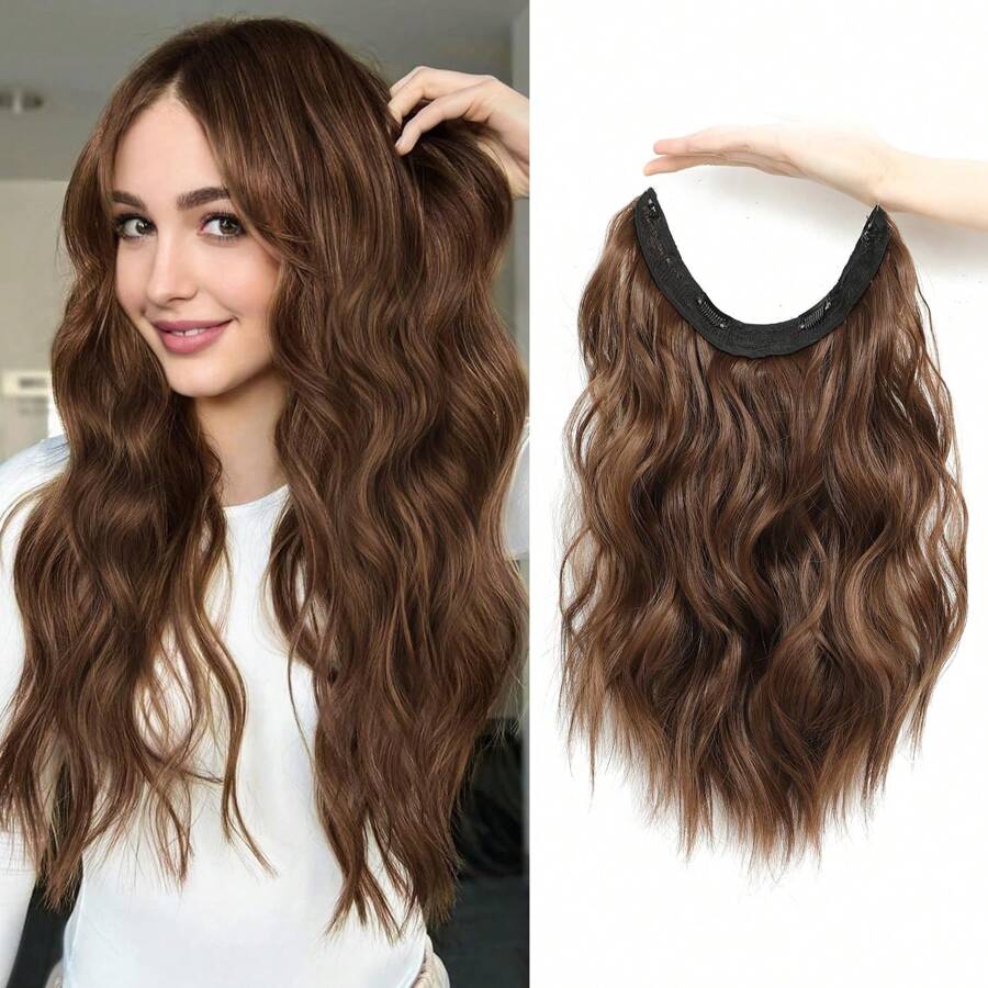 Halo Hair Extensions 12 Inch With Adjustable Size Removable Clips Synthetic Short Secret Invisible Hair Extension One Piece Curly Hair Pieces For Women