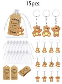6pcs/15pcs/21pcs Bear Gift Bag, Party Gift, Bear Gift Set, Cute Bear Keychain, Bear Keychain, Art Gift Pendant Accessories, Creative Gift Bag, Comes With Transparent Hard Yarn Bag, Gratitude To Guests Kraft Paper Label And Rope Birthday Party Supplies Decoration