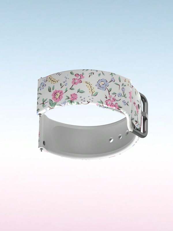Pulseira de relógio de silicone casual da moda 20/22 mm universal, compatível com Samsung, Honor, Garmin, relógios inteligentes, pulseira de relógio inteligente esportiva respirável e à prova d'água, design com padrão floral e de coração, rosa