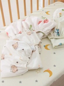 1pc Baby Crib Mattress Cover 120*60cm, Cartoon Print, Breathable & Absorbent, Suitable For All Seasons, Detachable Mattress Pad Love Valentine