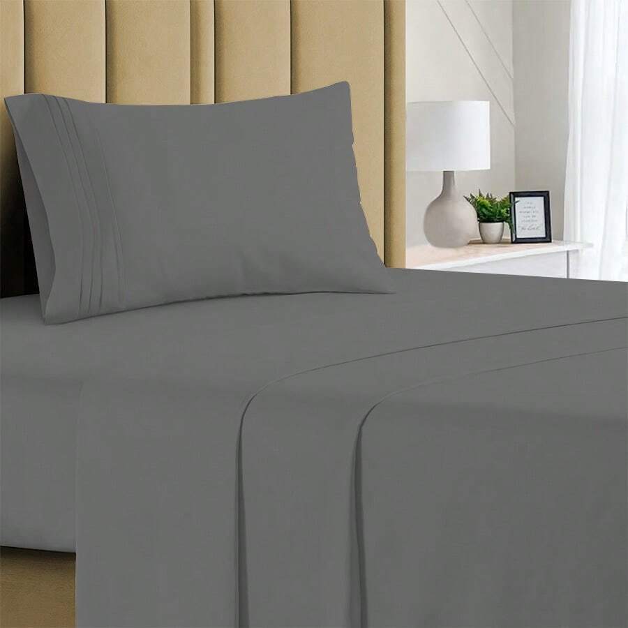 Luxurious Ultra Soft 3-Piece Bamboo Fiber Bed Sheet Set With Deep Pockets - Twin - Light Gray - View 1