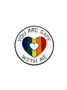 1pc "You Are By My Side, You Can Be Yourself." "With Me, You Are." Enamel Colorful Unique Cute Multi-Function Badge, Creative Round Rainbow Striped Alloy Love Couples Badge Decor, Warm Words When Loved Ones Are By Your Side Metal Badge Clothing/Bag Accessory - Multicolor - View 16
