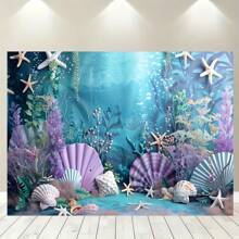 Mermaid Ocean Theme Photography Background Cloth - Purple And Blue, Sea Star And Shell Patterns, Suitable For Birthday Parties And Photo Booths, Multi Functional Polyester Decoration - Multicolor - View 9