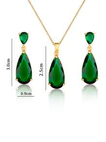 3pcs Women's Multi-Color Crystal Zirconia Jewelry Set - Gold/White Plated Multi-Color Teardrop Cubic Zirconia Crystal Earrings And Pendant Necklace Set, Suitable For Mothers' Weddings, PROM Parties, Birth Stone Fashion - màu xanh lá - Xem 3