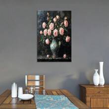 Vintage Flower Canvas Wall Art Home Decor Roses Wrapped Canvas Print Classical Dark Pink Floral Picture Painting Artwork For Bedroom Bathroom Framed Wooden Wall Decoration Ready To Hang 12x18inch(Framed Wrapped Canvas)