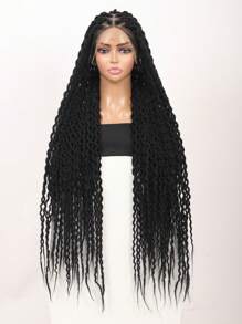 38 英寸三角形无结辫子假发，带婴儿头发，女士全双蕾丝前部玉米辫蕾丝前部假发合成卷曲波浪扭辫子假发