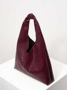 女士复古仿皮编织图案托特包，大容量单肩托特包，女士工作包，秋冬女士钱包，酒红色钱包，女士礼物，圣诞包（图案随机），时尚酒红色包