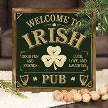 1 Piece Farmhouse Wooden "Welcome To Irish Pub" Logo, 8x 8 Inches-St. Patrick's Day Home Decoration, Four-Leaf Clover Themed Farmhouse Mural, Polished Surface, No Electricity Or Batteries Required-Perfect Holiday Gift Birthday - Multicolor - View 3