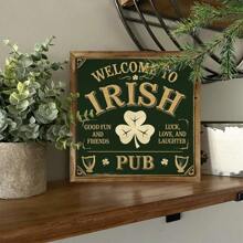 1 Piece Farmhouse Wooden "Welcome To Irish Pub" Logo, 8x 8 Inches-St. Patrick's Day Home Decoration, Four-Leaf Clover Themed Farmhouse Mural, Polished Surface, No Electricity Or Batteries Required-Perfect Holiday Gift Birthday - Multicolor - View 8