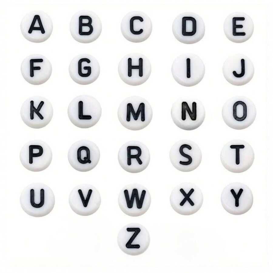 100 Beads Letters Separate Bead Alphabet Vowel Consonant Choice - Trắng và Đen - Xem 1
