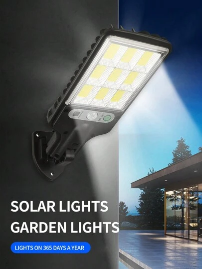 1 件高流明太阳能运动传感器路径灯，可充电户外防水遥控壁灯，LED 无线露营灯，适用于花园、房屋、阳台