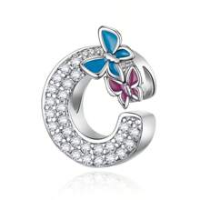 Easvnya Silver Butterfly Cubic Zirconia Letter A-Z Pendant, Suitable For Handmade Bracelet Necklace Minimalist Fashionable Jewelry DIY, Women Birthday Party Gift